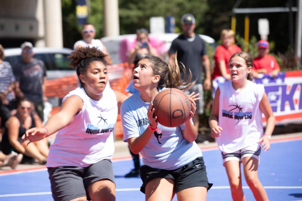Girls playing basketball